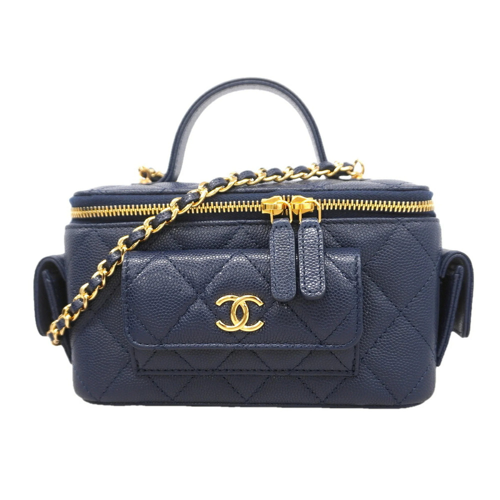 Chanel Matelassé Chain Shoulder Bag, Caviar Leather, Blue, 2-way Bag for Women
